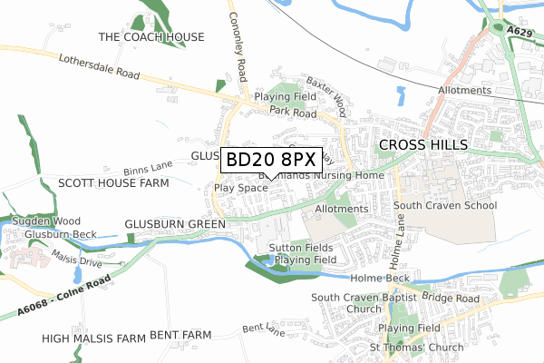 BD20 8PX map - small scale - OS Open Zoomstack (Ordnance Survey)