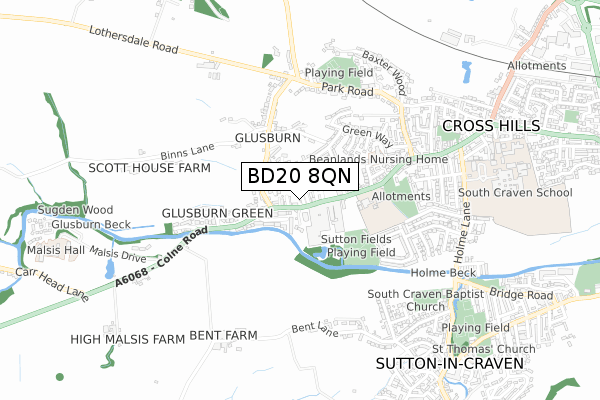 BD20 8QN map - small scale - OS Open Zoomstack (Ordnance Survey)