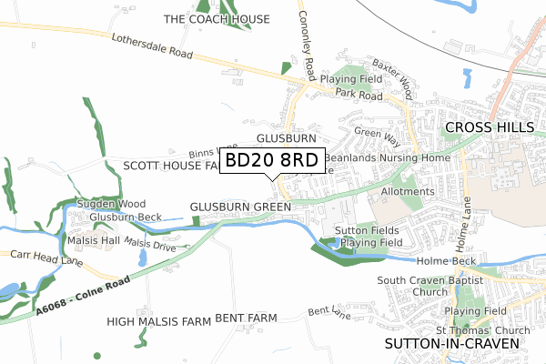 BD20 8RD map - small scale - OS Open Zoomstack (Ordnance Survey)