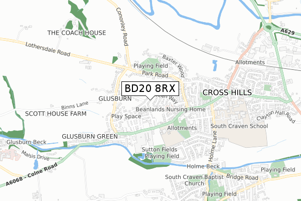 BD20 8RX map - small scale - OS Open Zoomstack (Ordnance Survey)