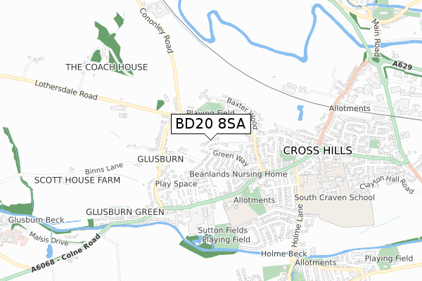 BD20 8SA map - small scale - OS Open Zoomstack (Ordnance Survey)