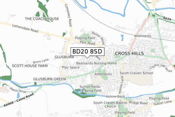 BD20 8SD map - small scale - OS Open Zoomstack (Ordnance Survey)