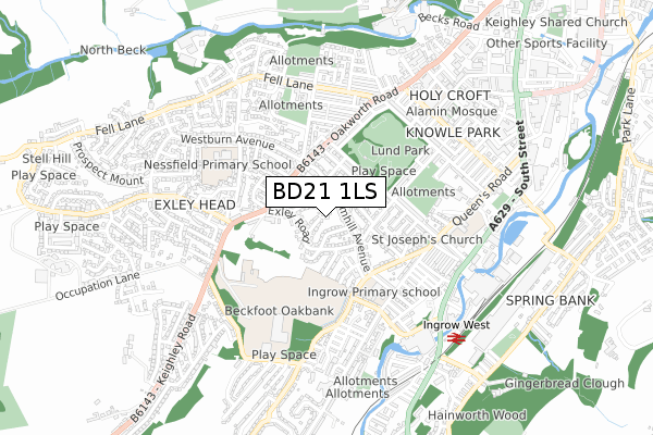 BD21 1LS map - small scale - OS Open Zoomstack (Ordnance Survey)