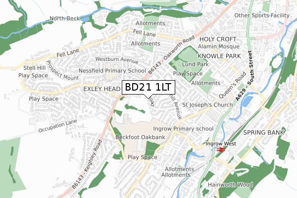 BD21 1LT map - small scale - OS Open Zoomstack (Ordnance Survey)