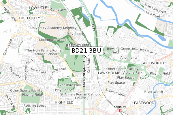 BD21 3BU map - small scale - OS Open Zoomstack (Ordnance Survey)