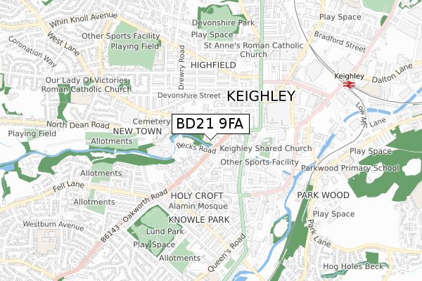 BD21 9FA map - small scale - OS Open Zoomstack (Ordnance Survey)