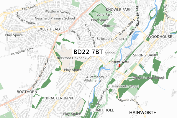 BD22 7BT map - small scale - OS Open Zoomstack (Ordnance Survey)