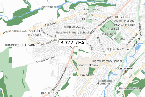 BD22 7EA map - small scale - OS Open Zoomstack (Ordnance Survey)