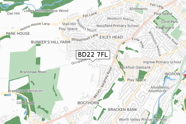 BD22 7FL map - small scale - OS Open Zoomstack (Ordnance Survey) BD22 7FL map - small scale - OS Open Zoomstack (Ordnance Survey)