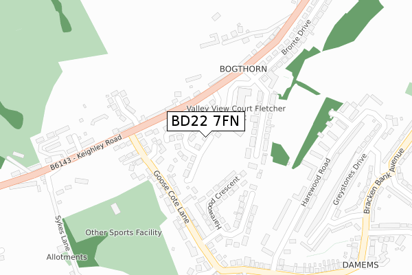 BD22 7FN map - large scale - OS Open Zoomstack (Ordnance Survey) BD22 7FN map - large scale - OS Open Zoomstack (Ordnance Survey)