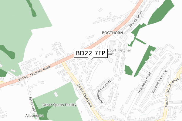 BD22 7FP map - large scale - OS Open Zoomstack (Ordnance Survey) BD22 7FP map - large scale - OS Open Zoomstack (Ordnance Survey)