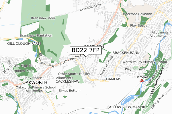 BD22 7FP map - small scale - OS Open Zoomstack (Ordnance Survey) BD22 7FP map - small scale - OS Open Zoomstack (Ordnance Survey)