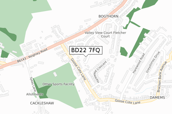 BD22 7FQ map - large scale - OS Open Zoomstack (Ordnance Survey) BD22 7FQ map - large scale - OS Open Zoomstack (Ordnance Survey)