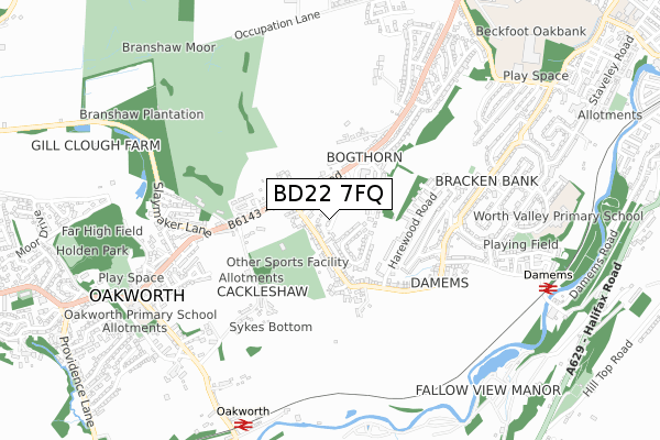 BD22 7FQ map - small scale - OS Open Zoomstack (Ordnance Survey) BD22 7FQ map - small scale - OS Open Zoomstack (Ordnance Survey)