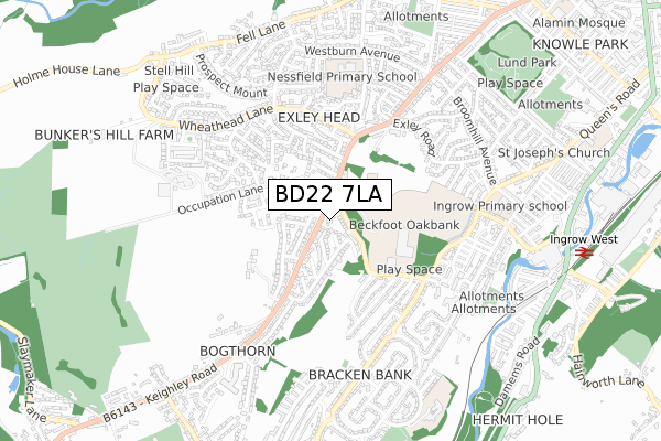 BD22 7LA map - small scale - OS Open Zoomstack (Ordnance Survey)