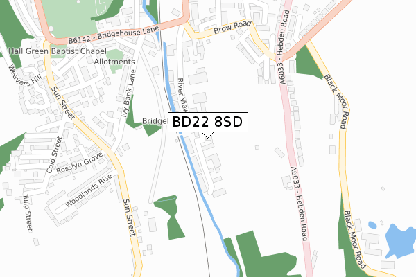 BD22 8SD map - large scale - OS Open Zoomstack (Ordnance Survey)