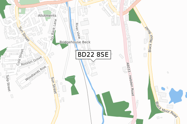 BD22 8SE map - large scale - OS Open Zoomstack (Ordnance Survey)