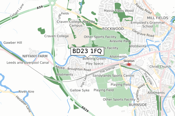 BD23 1FQ map - small scale - OS Open Zoomstack (Ordnance Survey)