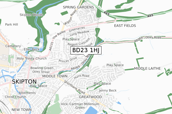 BD23 1HJ map - small scale - OS Open Zoomstack (Ordnance Survey)