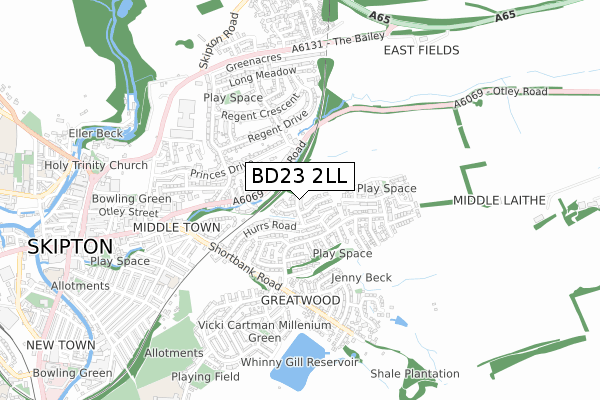 BD23 2LL map - small scale - OS Open Zoomstack (Ordnance Survey)