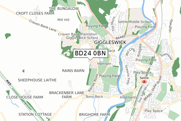 BD24 0BN map - small scale - OS Open Zoomstack (Ordnance Survey)