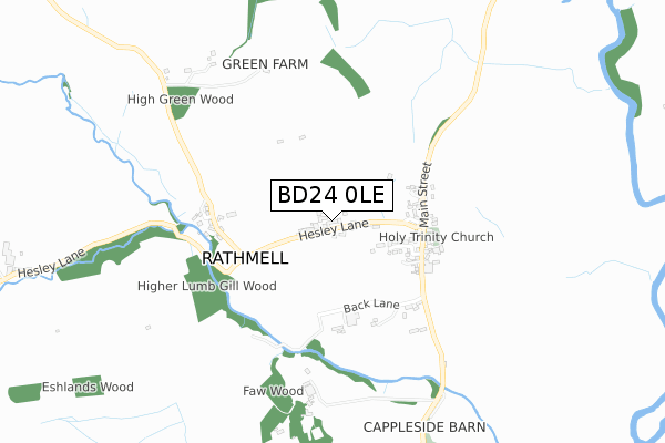 BD24 0LE map - small scale - OS Open Zoomstack (Ordnance Survey)