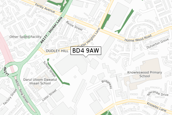 BD4 9AW map - large scale - OS Open Zoomstack (Ordnance Survey)