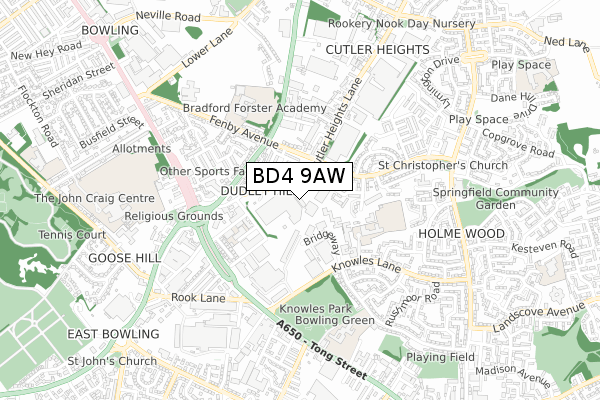 BD4 9AW map - small scale - OS Open Zoomstack (Ordnance Survey)