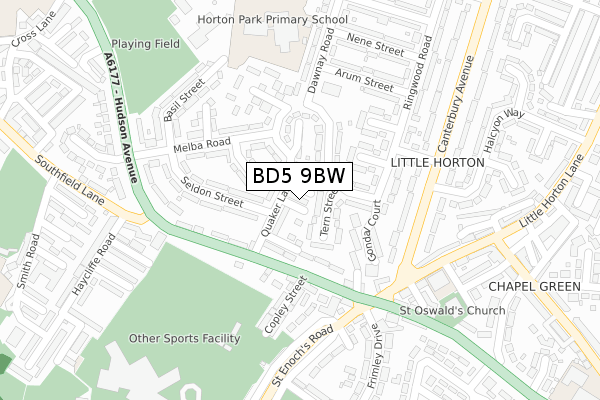 BD5 9BW map - large scale - OS Open Zoomstack (Ordnance Survey)