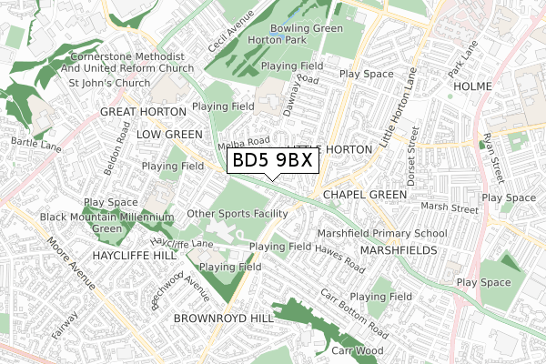 BD5 9BX map - small scale - OS Open Zoomstack (Ordnance Survey)