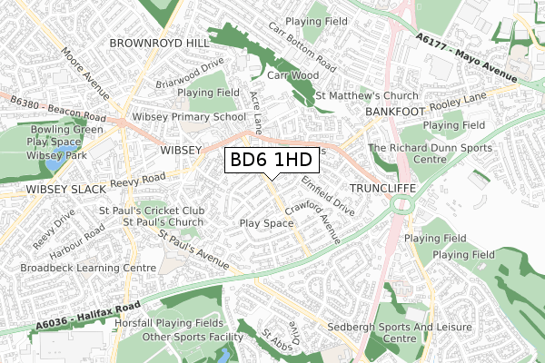 BD6 1HD map - small scale - OS Open Zoomstack (Ordnance Survey)