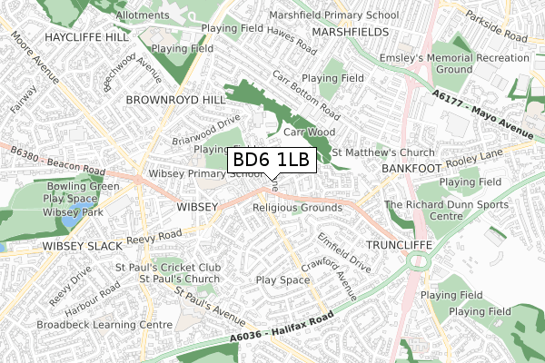 BD6 1LB map - small scale - OS Open Zoomstack (Ordnance Survey)