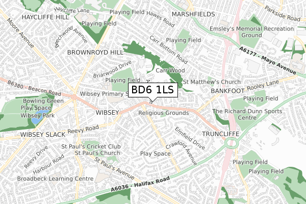 BD6 1LS map - small scale - OS Open Zoomstack (Ordnance Survey)