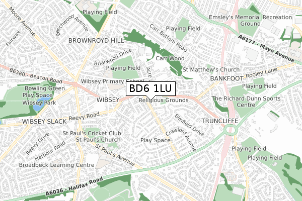 BD6 1LU map - small scale - OS Open Zoomstack (Ordnance Survey)