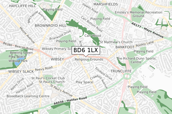 BD6 1LX map - small scale - OS Open Zoomstack (Ordnance Survey)