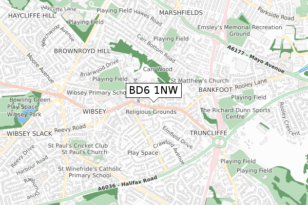 BD6 1NW map - small scale - OS Open Zoomstack (Ordnance Survey) BD6 1NW map - small scale - OS Open Zoomstack (Ordnance Survey)