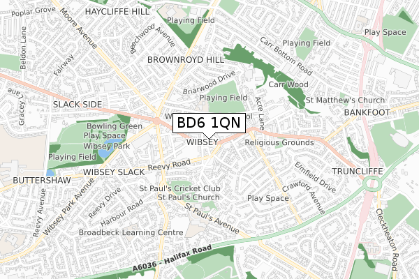 BD6 1QN map - small scale - OS Open Zoomstack (Ordnance Survey)