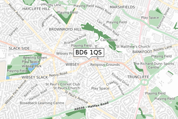 BD6 1QS map - small scale - OS Open Zoomstack (Ordnance Survey)