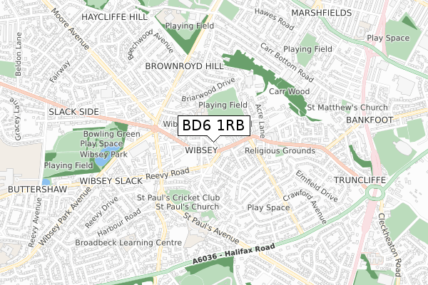 BD6 1RB map - small scale - OS Open Zoomstack (Ordnance Survey)