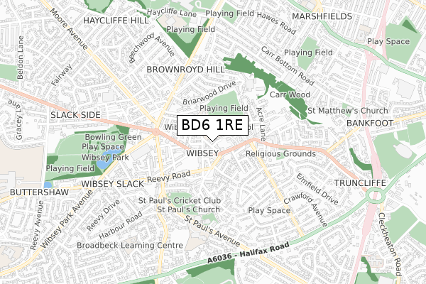 BD6 1RE map - small scale - OS Open Zoomstack (Ordnance Survey)