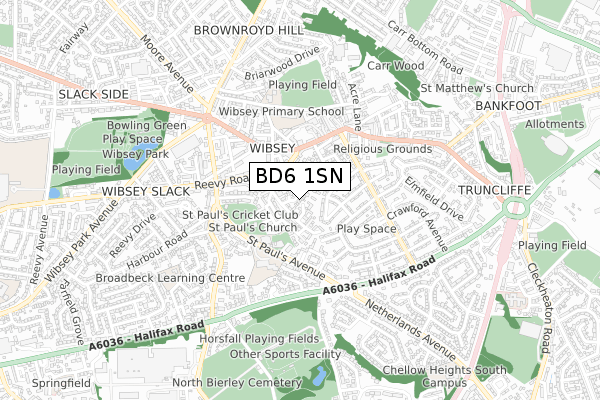 BD6 1SN map - small scale - OS Open Zoomstack (Ordnance Survey)