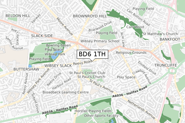 BD6 1TH map - small scale - OS Open Zoomstack (Ordnance Survey)