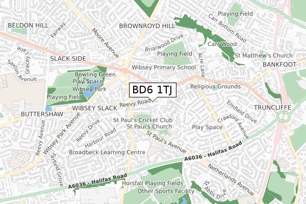 BD6 1TJ map - small scale - OS Open Zoomstack (Ordnance Survey) BD6 1TJ map - small scale - OS Open Zoomstack (Ordnance Survey)