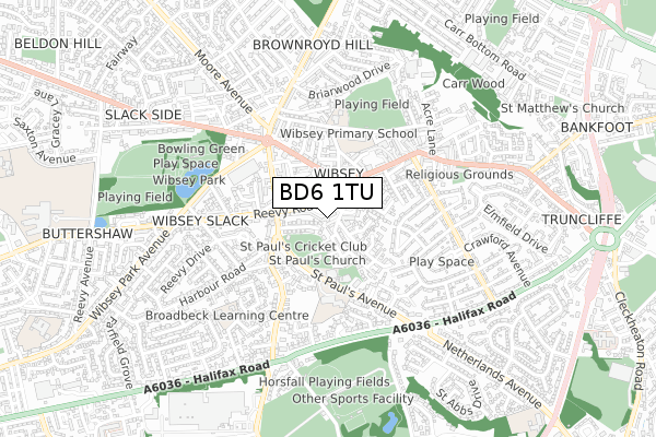 BD6 1TU map - small scale - OS Open Zoomstack (Ordnance Survey)