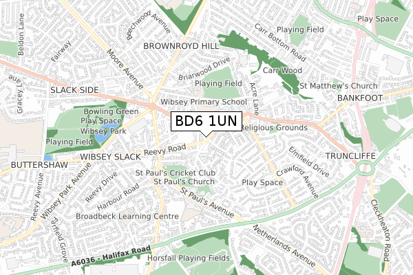 BD6 1UN map - small scale - OS Open Zoomstack (Ordnance Survey)