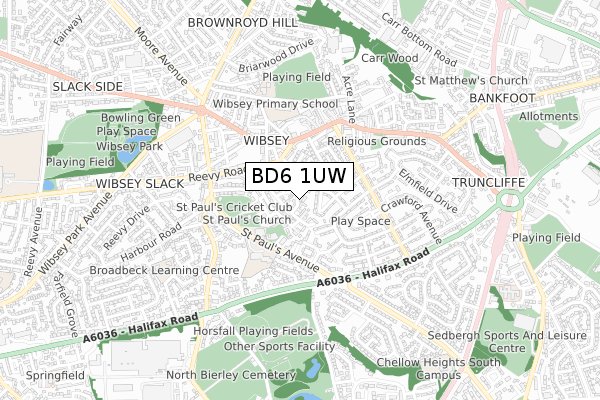 BD6 1UW map - small scale - OS Open Zoomstack (Ordnance Survey) BD6 1UW map - small scale - OS Open Zoomstack (Ordnance Survey)