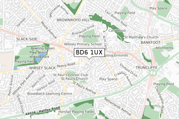 BD6 1UX map - small scale - OS Open Zoomstack (Ordnance Survey)