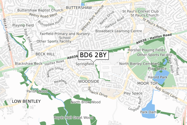 BD6 2BY map - small scale - OS Open Zoomstack (Ordnance Survey)