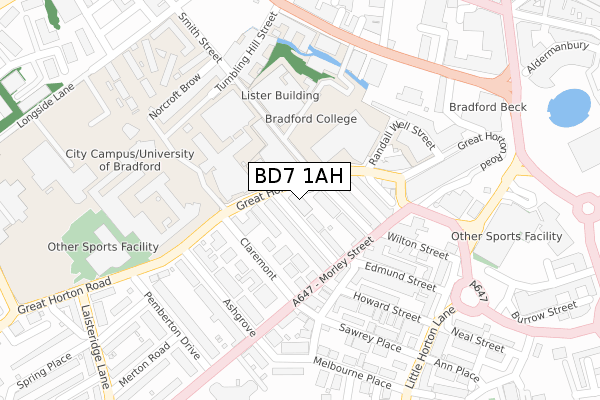 BD7 1AH map - large scale - OS Open Zoomstack (Ordnance Survey)