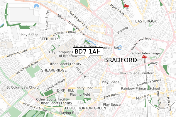 BD7 1AH map - small scale - OS Open Zoomstack (Ordnance Survey)
